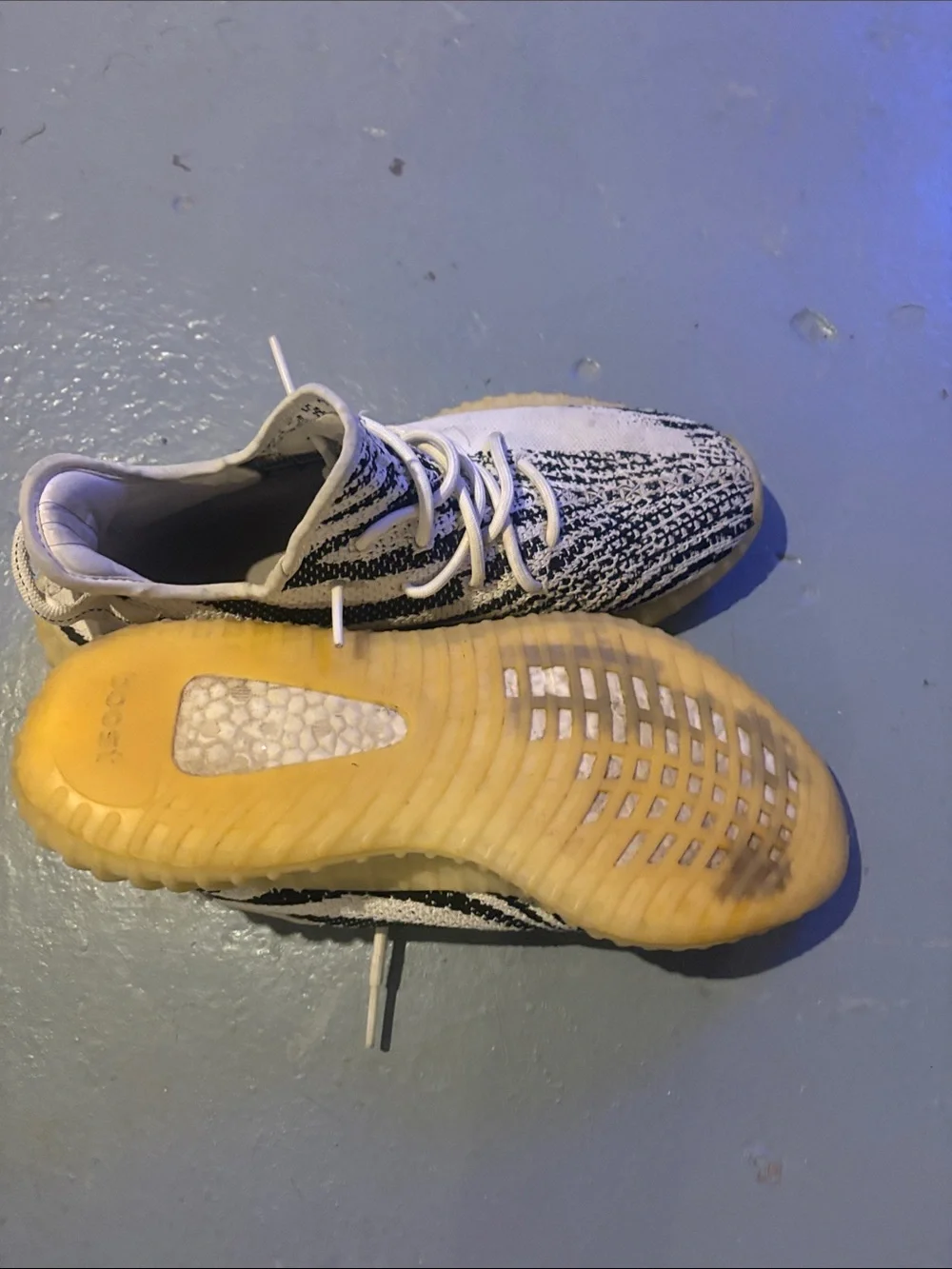 Yeezy Boost Zebra Knit Sneakers with Gum Sole